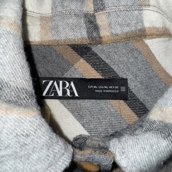 ZARA Womens M Shacket Shirt Jacket Plaid Oversized Button Down Fleece Fall Cozy - Picture 6 of 10